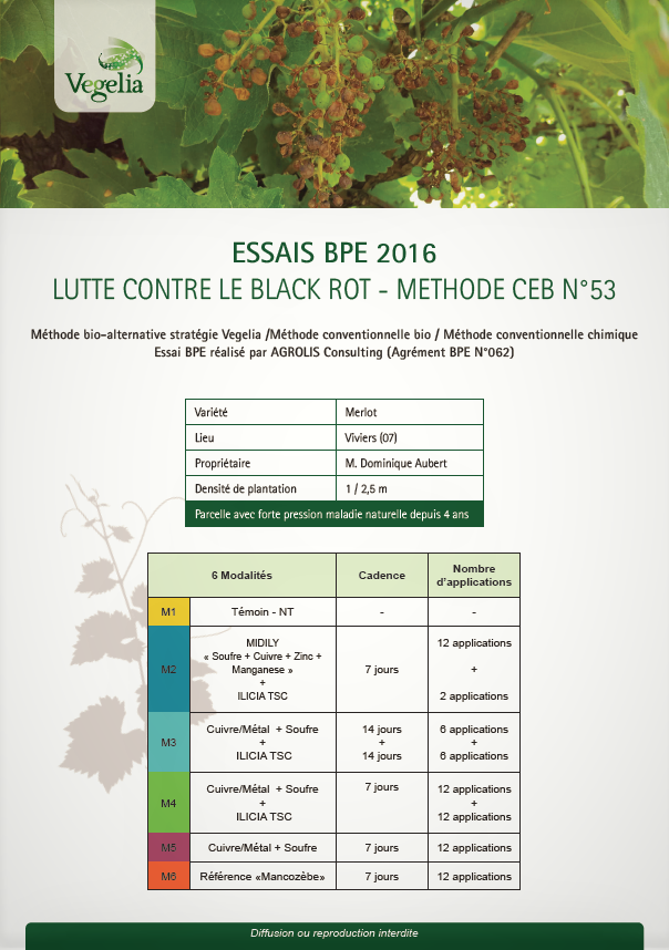 resultats essais bpe 2016 lutte contre le black rot de la vigne methode bio ceb 53 vegelia